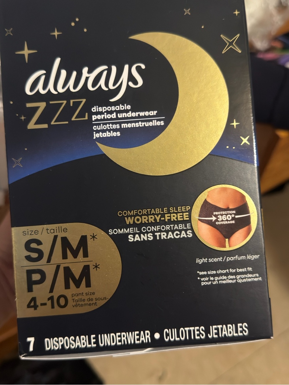 Always ZZZ Disposable Period Underwear - Black with Gold Moon Accents